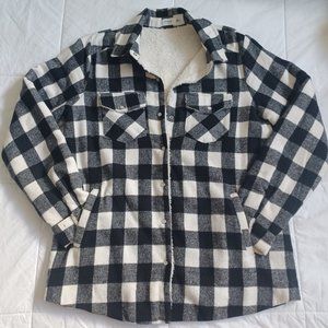 Blu Ivy Black and White Plaid Sherpa Shirt Jacket Shacket